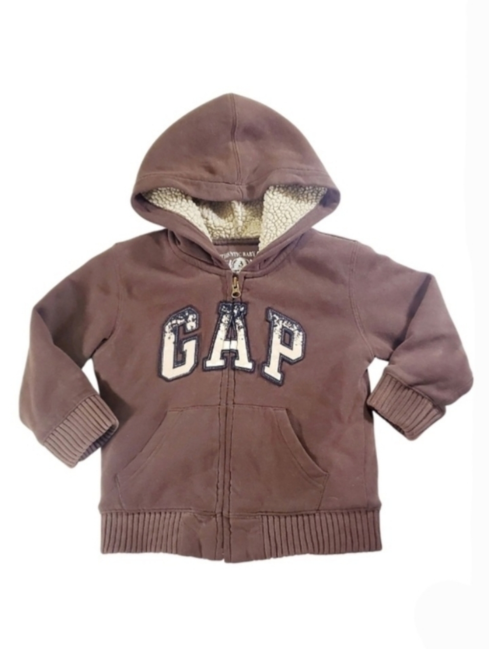 Baby Gap Boys Full Zip Hoodie Brown Sherpa Lining Size 3 Yrs Vintage
